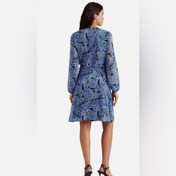 Ralph Lauren Navy and Light Blue Paisley Long Sleeve Dress - Picture 9 of 10
